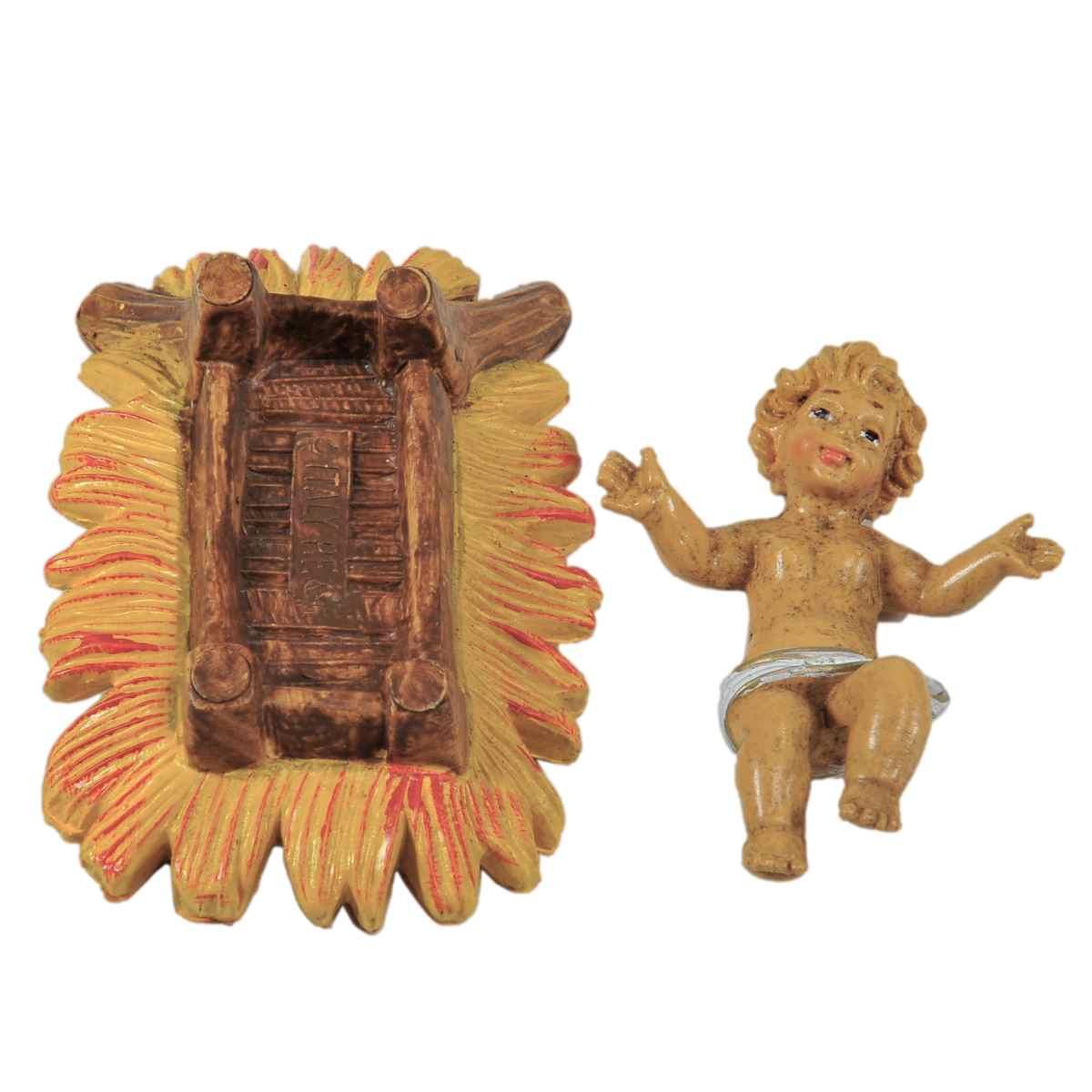 Statua Gesù Bambino cm.16 con Culla cm.4,6x7x2,5 | Rossi Rosa