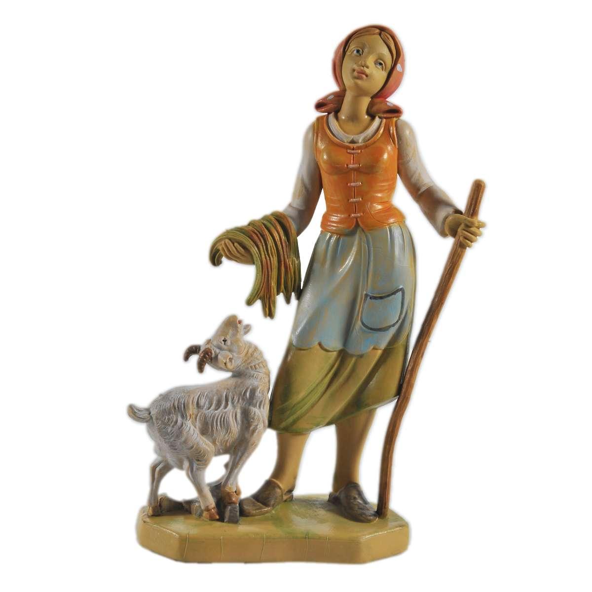 Statua cm.16 Donna con Pecora | Rossi Rosa