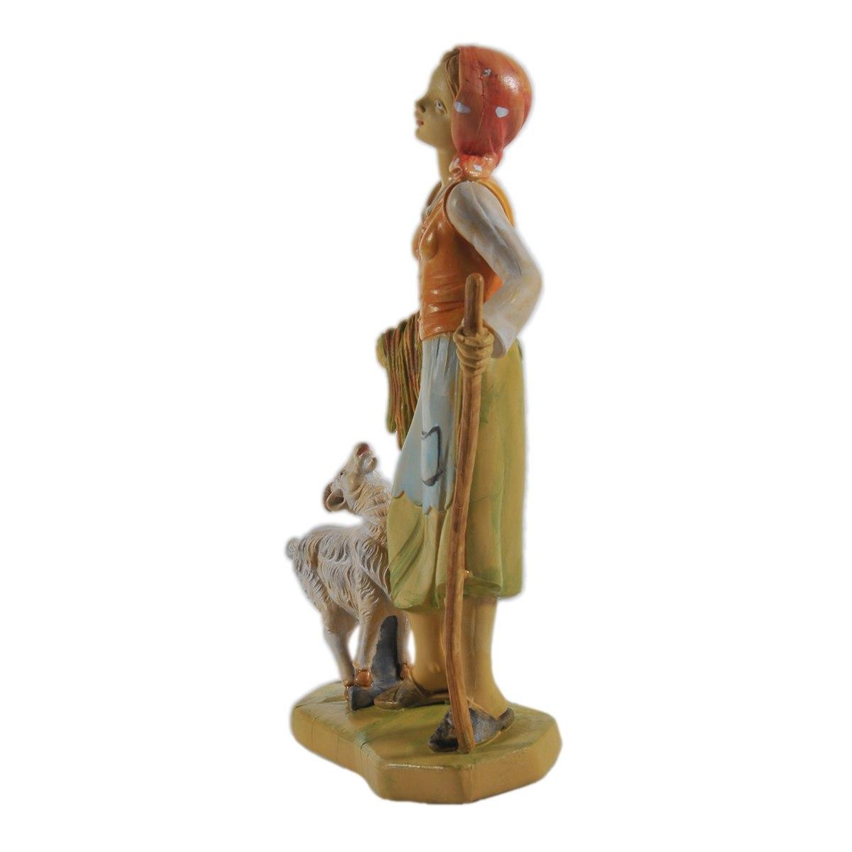 Statua cm.16 Donna con Pecora | Rossi Rosa