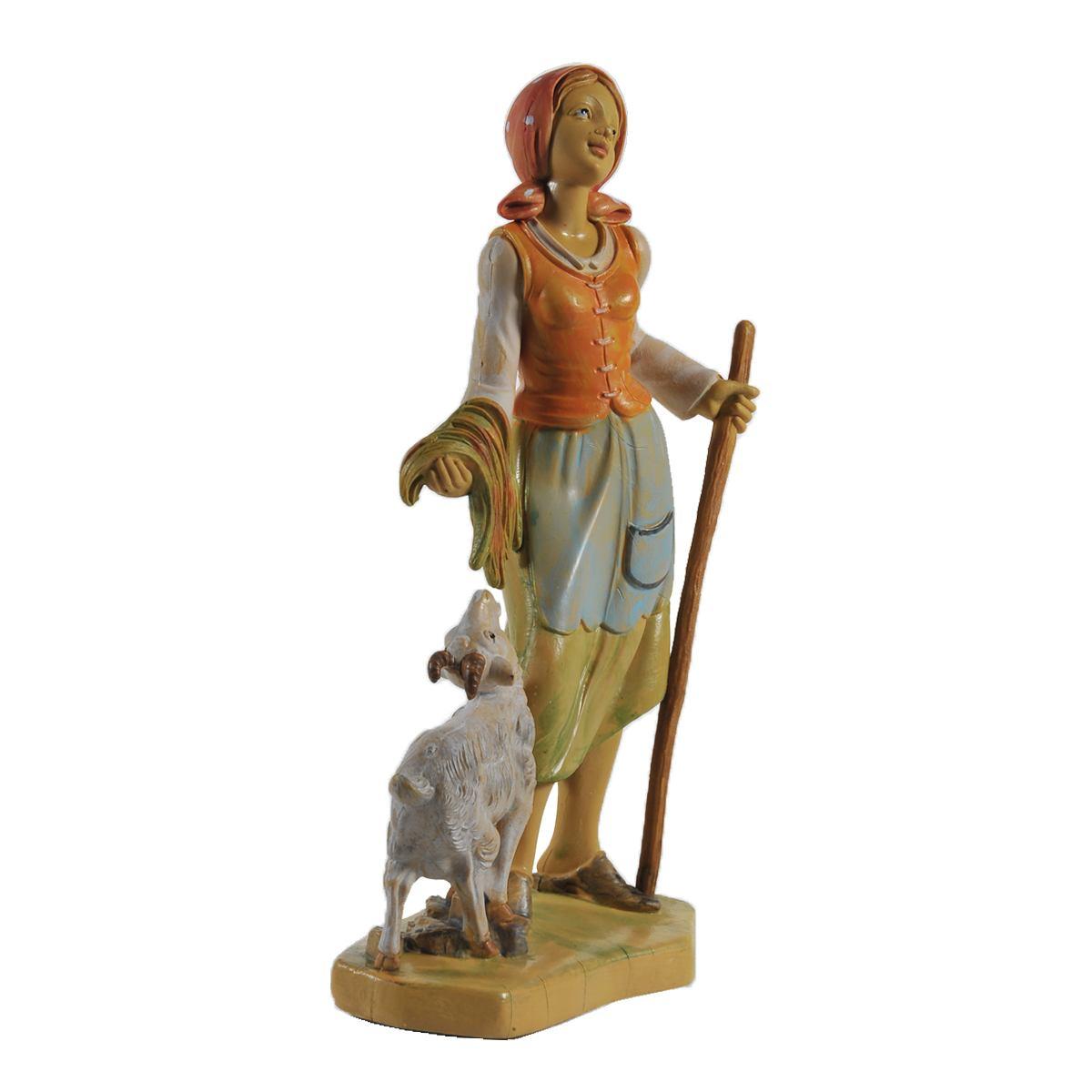 Statua cm.16 Donna con Pecora | Rossi Rosa