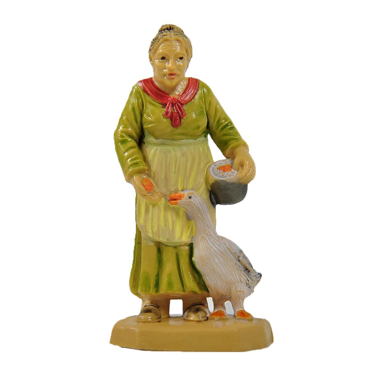 Statua cm.6 Donna con Papera | Rossi Rosa