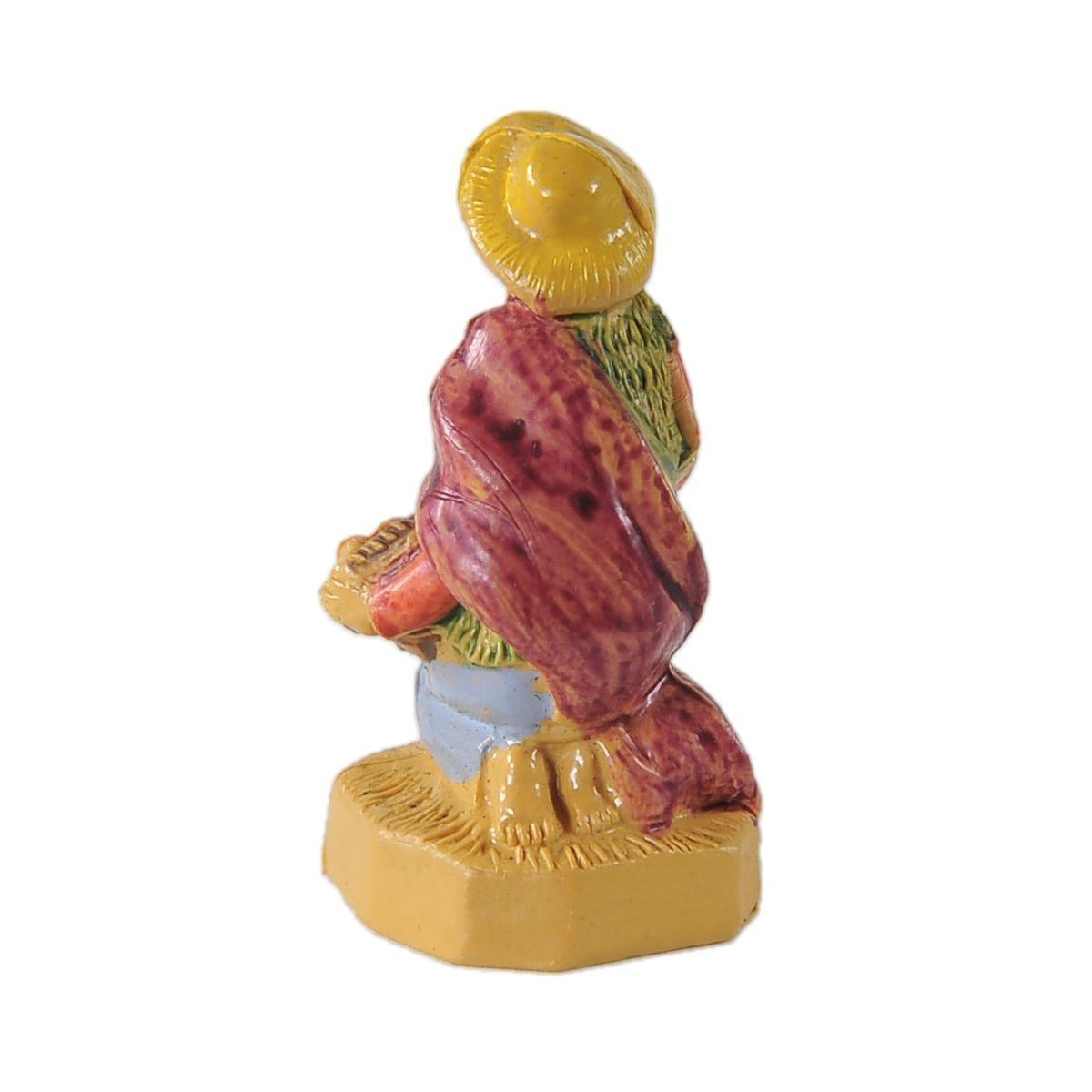 Statua cm.4 Pastore in Ginocchio con Ceste | Rossi Rosa
