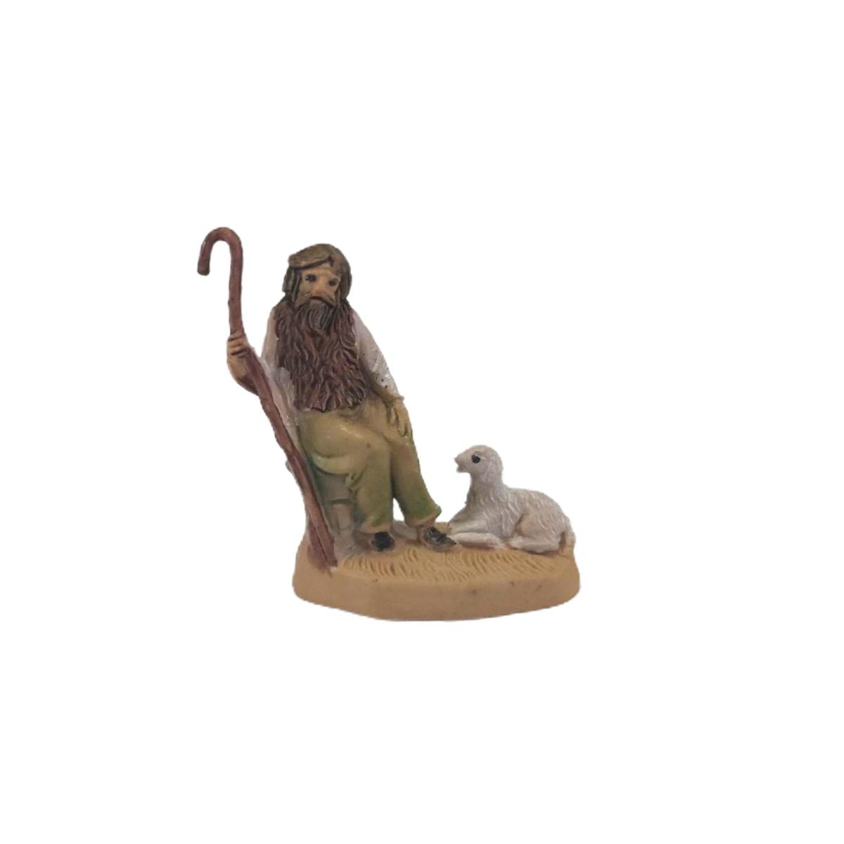 Statua cm.4 Pastore con Bastone e Pecora | Rossi Rosa