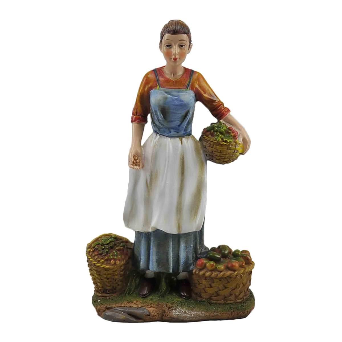 Statua cm.30 Fruttivendola con Ceste Frutta e Legumi | Rossi Rosa