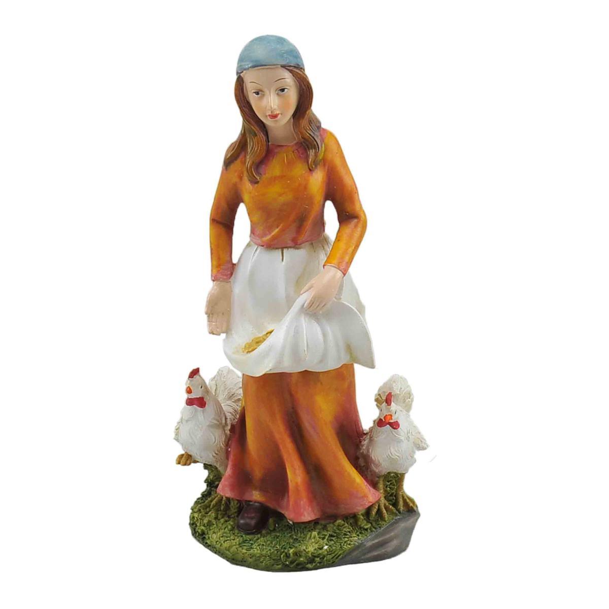 Statua cm.30 Donna con Galline | Rossi Rosa