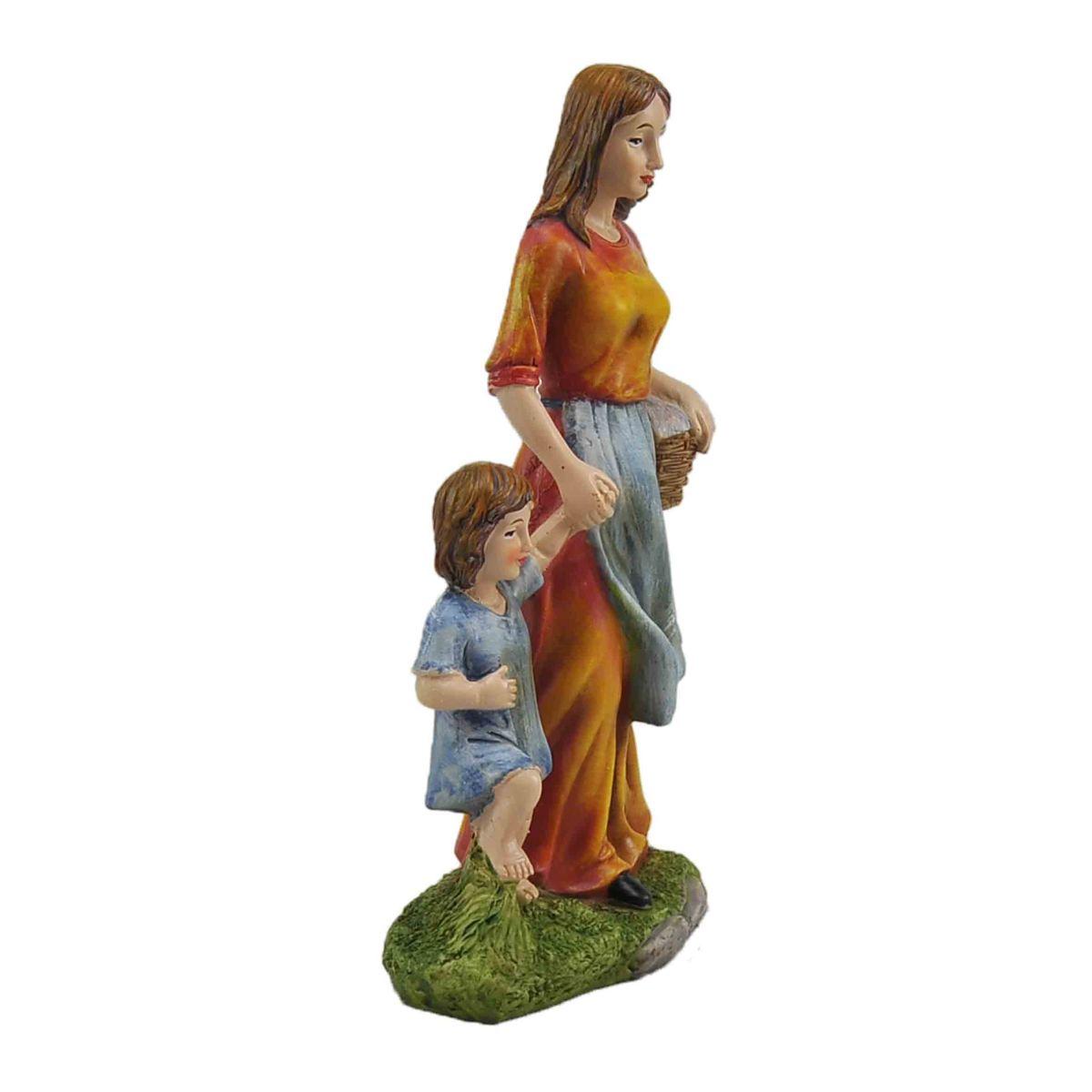 Statua cm.30 Donna con Bambino e Cesta | Rossi Rosa