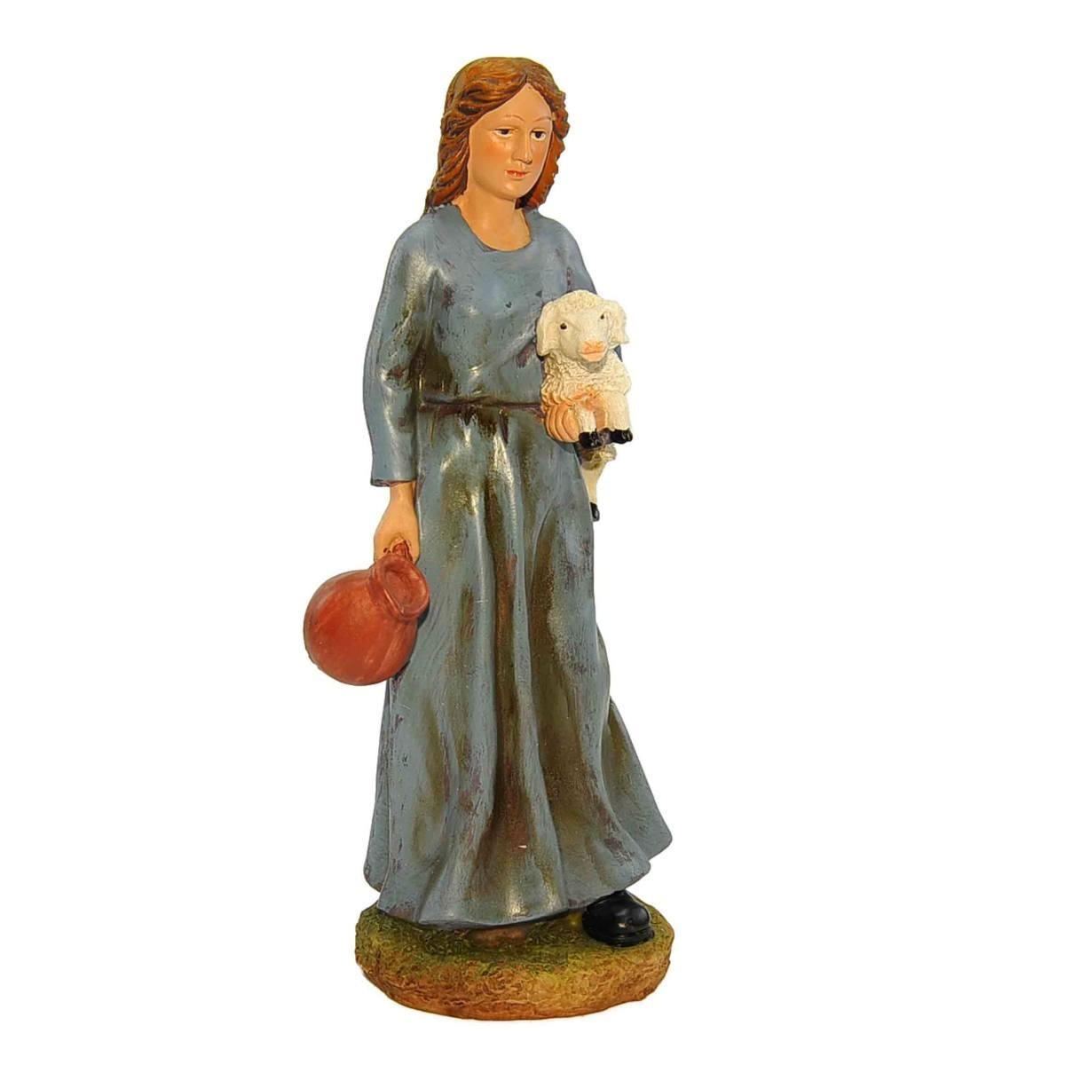 Statua cm.20 Donna con Pecora e Brocca | Rossi Rosa
