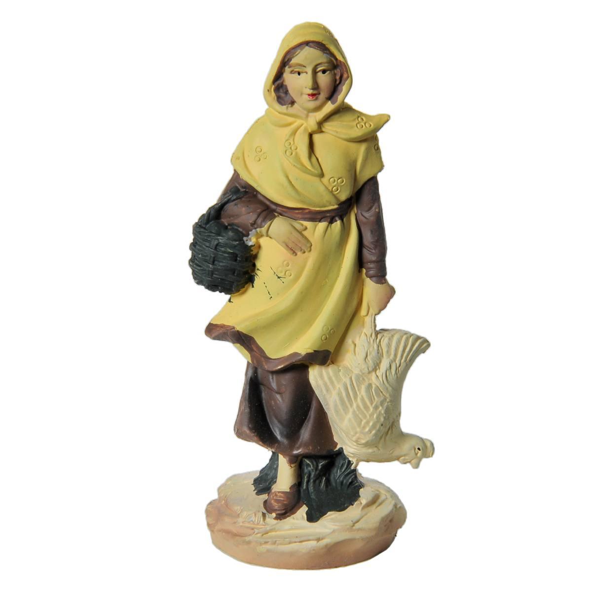 Statua cm.10 Donna con Gallina | Rossi Rosa