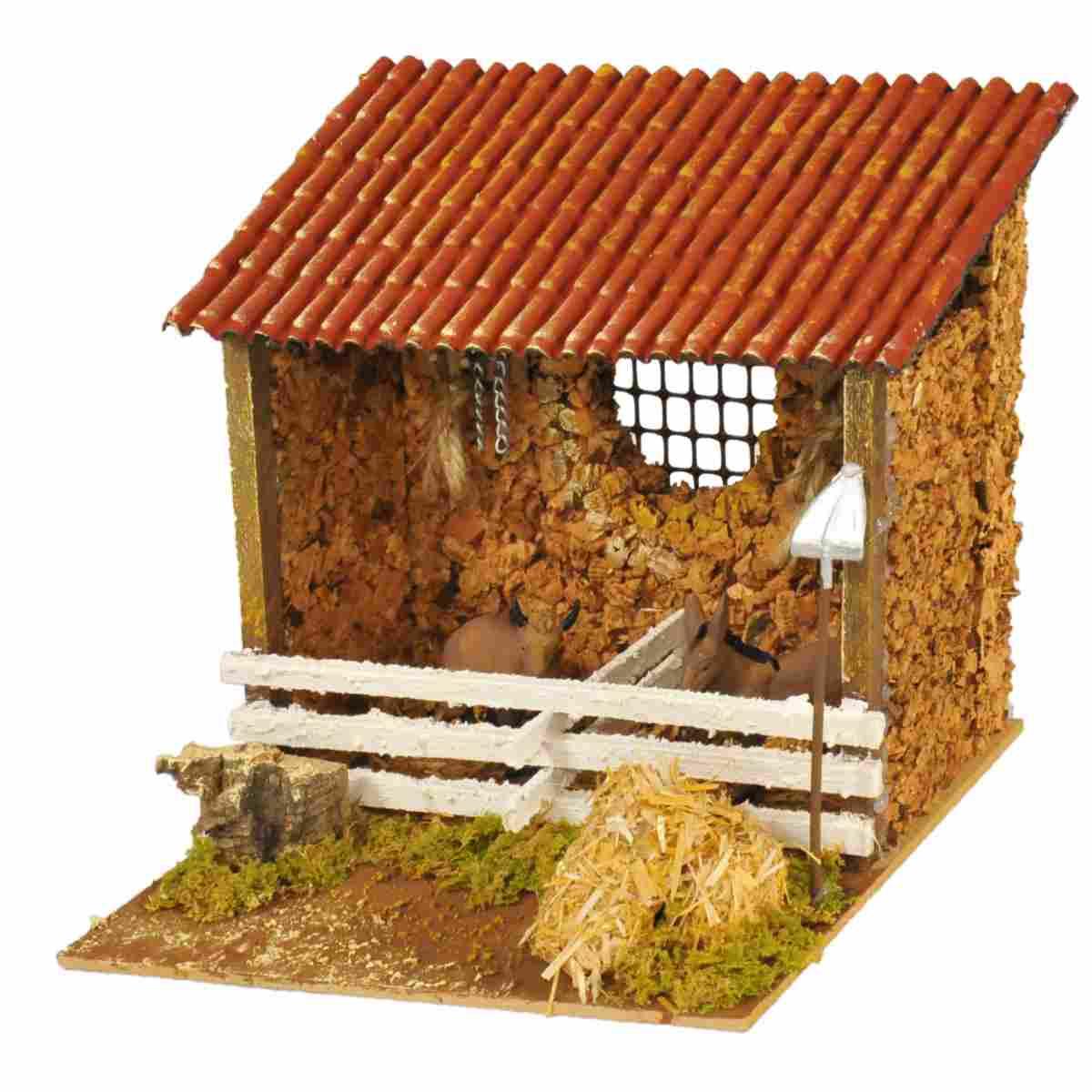 Animali Asino e Bue con Stalla cm.20x14x17 | Rossi Rosa
