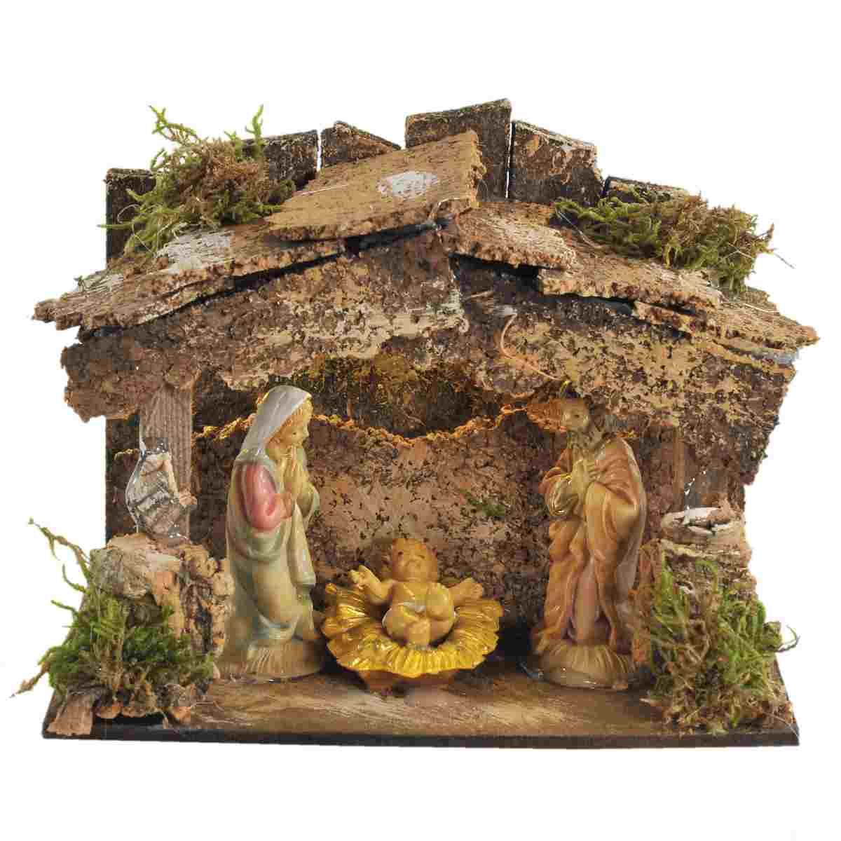 Capanna Legno con Luci Natività cm.6 15x10x11,5 | Rossi Rosa
