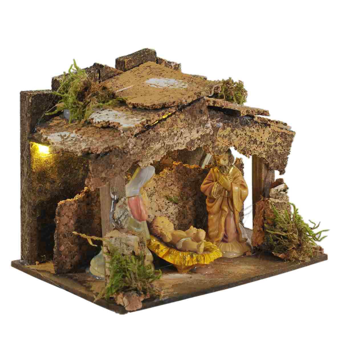 Capanna Legno con Luci Natività cm.6 15x10x11,5 | Rossi Rosa