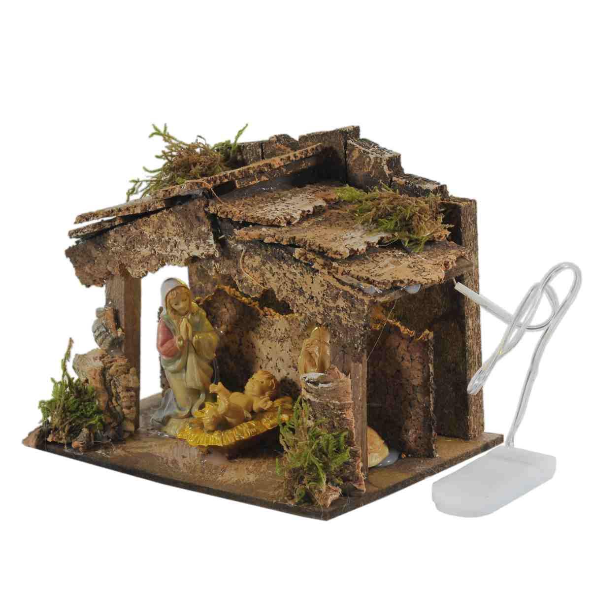 Capanna Legno con Luci Natività cm.6 15x10x11,5 | Rossi Rosa