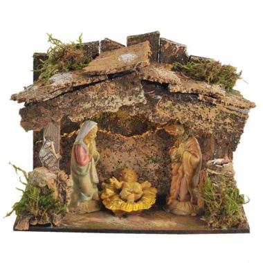 Capanna Legno con Luci Natività cm.6 15x10x11,5 | Rossi Rosa