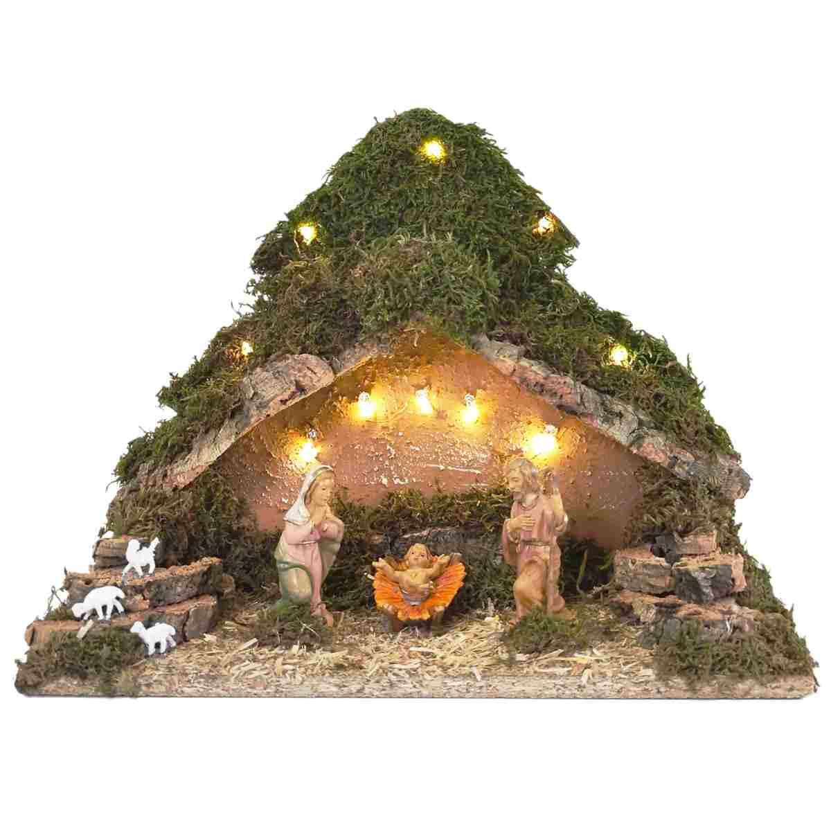 Capanna Legno con Luci Batteria Natività cm.33x14x25 | Rossi Rosa