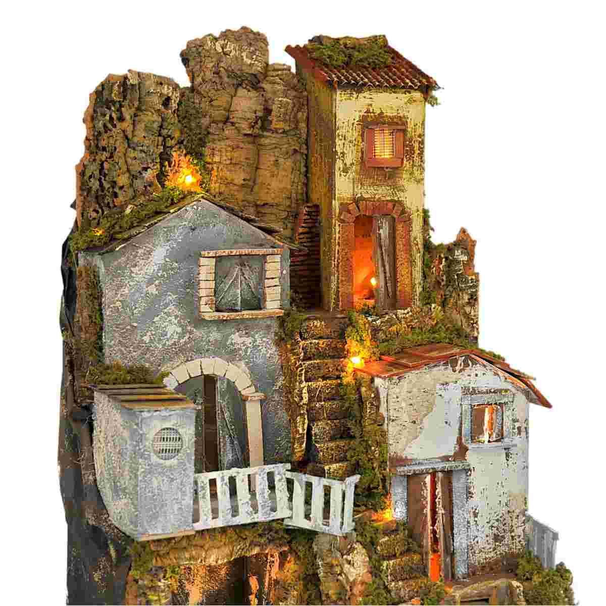 Paesaggio con Luci Capanna Case Scalinata cm.45x52xH69 | Rossi Rosa