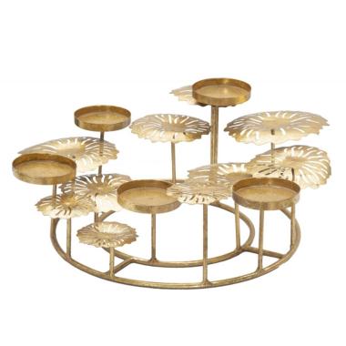 Portacandela 5 Posto Natale Metallo Oro cm.37,5x33,5xh15