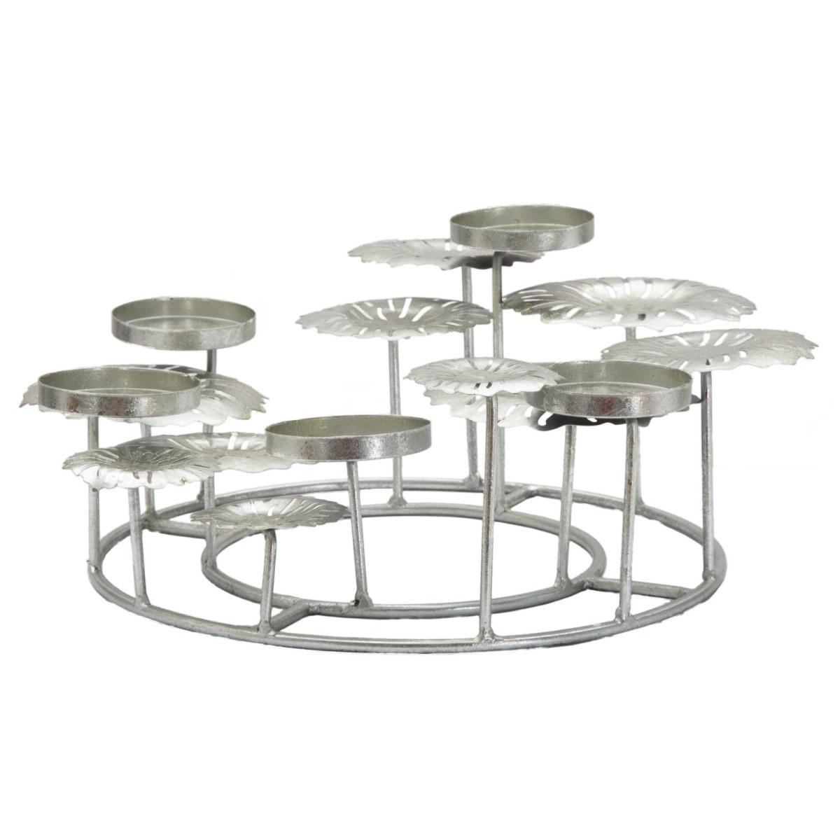 Portacandela 5 Posto Natale Metallo Aregento cm.37,5x33,5xh15