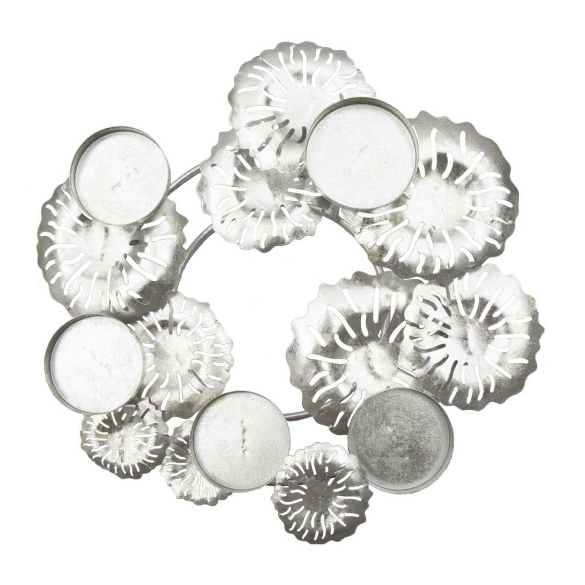 Portacandela 5 Posto Natale Metallo Aregento cm.37,5x33,5xh15