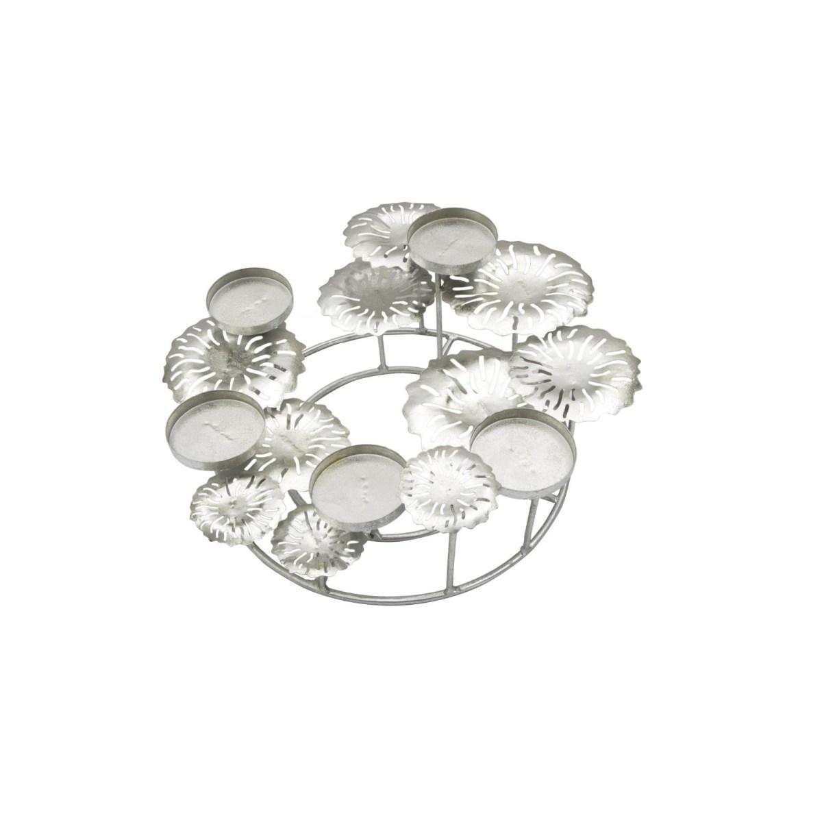 Portacandela 5 Posto Natale Metallo Aregento cm.37,5x33,5xh15