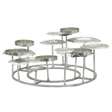 Portacandela 5 Posto Natale Metallo Aregento cm.37,5x33,5xh15
