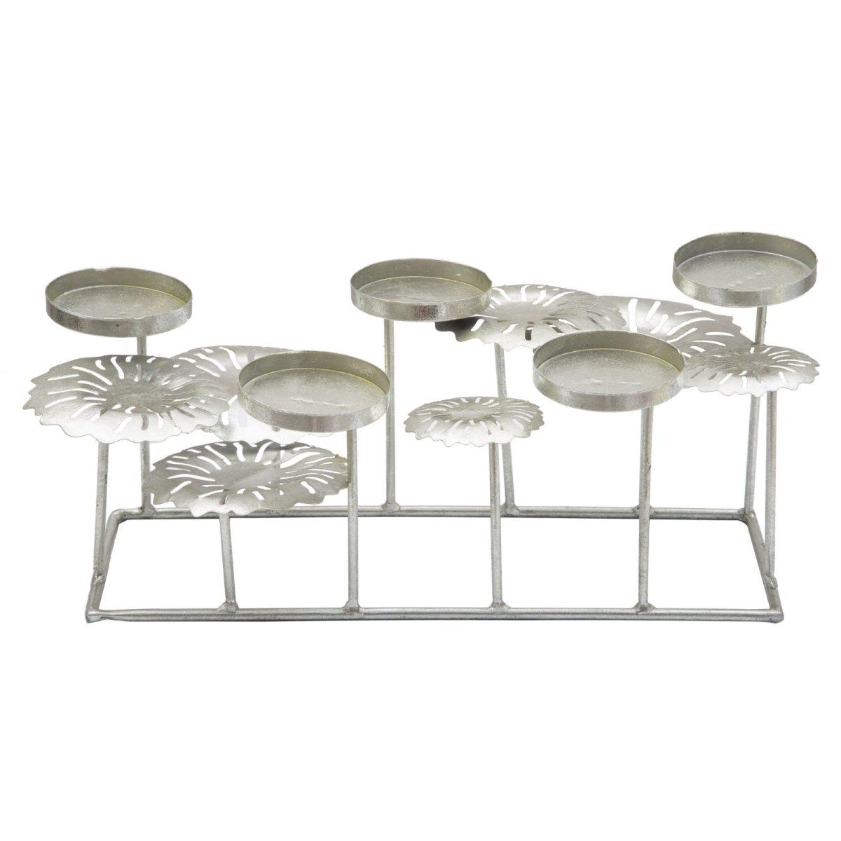 Portacandela 5 Posto Natale Metallo Aregento cm.41x20xh15