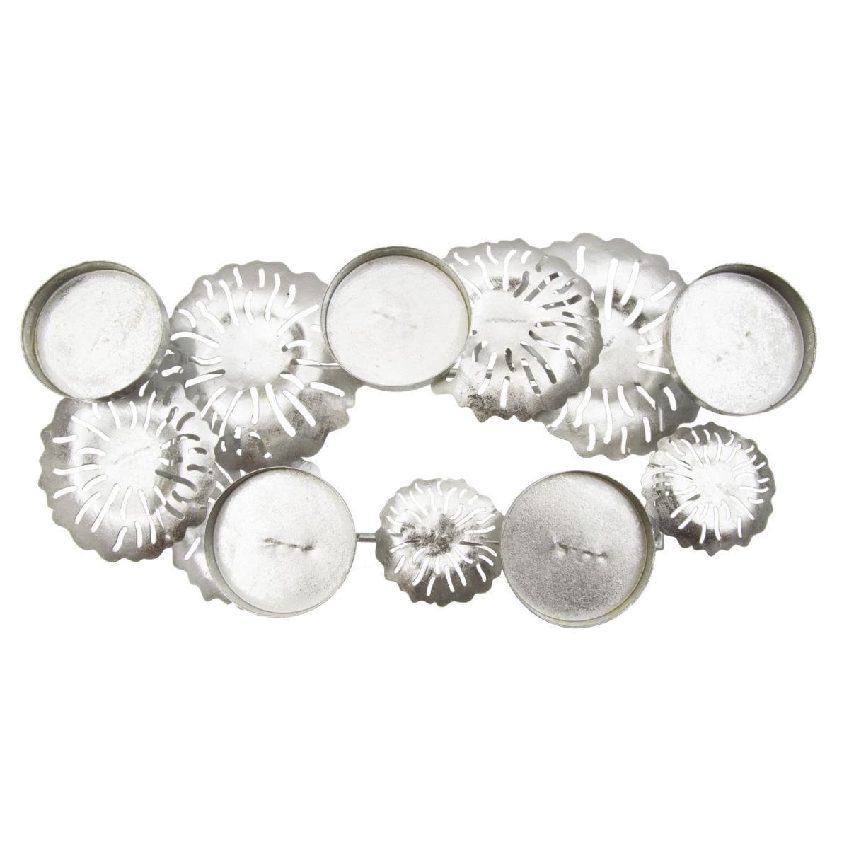 Portacandela 5 Posto Natale Metallo Aregento cm.41x20xh15
