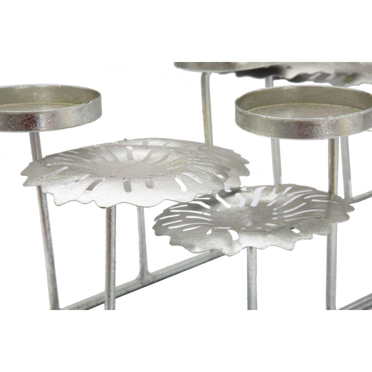 Portacandela 5 Posto Natale Metallo Aregento cm.41x20xh15