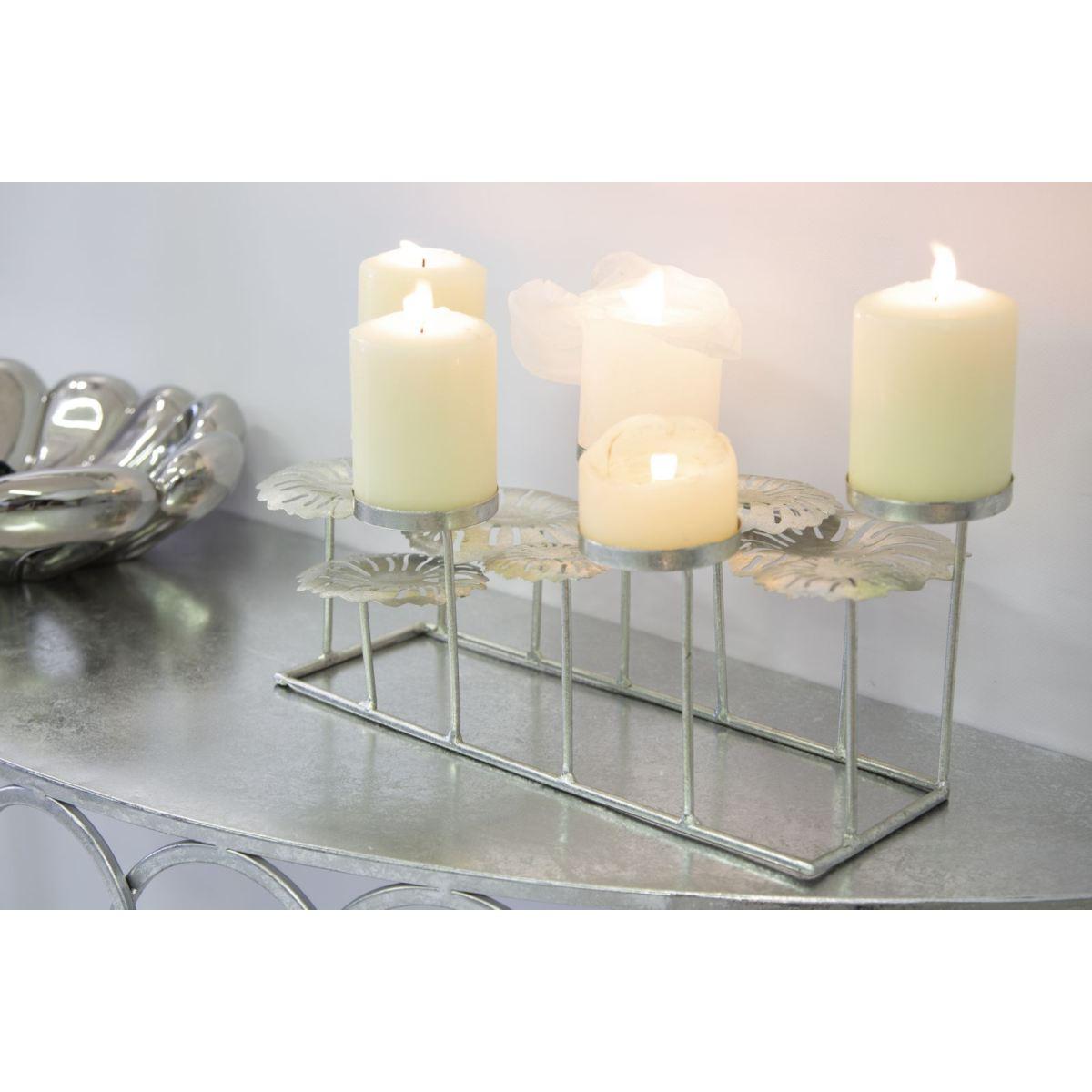 Portacandela 5 Posto Natale Metallo Aregento cm.41x20xh15