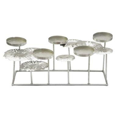 Portacandela 5 Posto Natale Metallo Aregento cm.41x20xh15