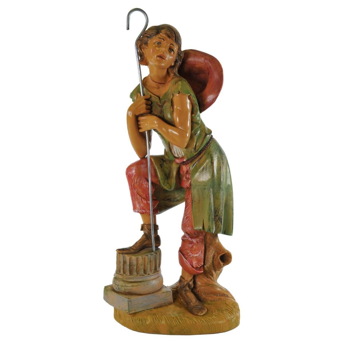 Statua presepe 30 cm pastore con bastone e cappello