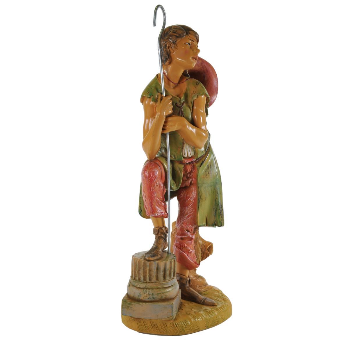 Statua presepe 30 cm pastore con bastone e cappello