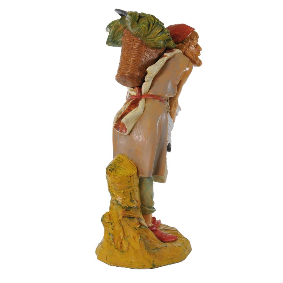 Statua presepe 30 cm pastore con gerla e agnello