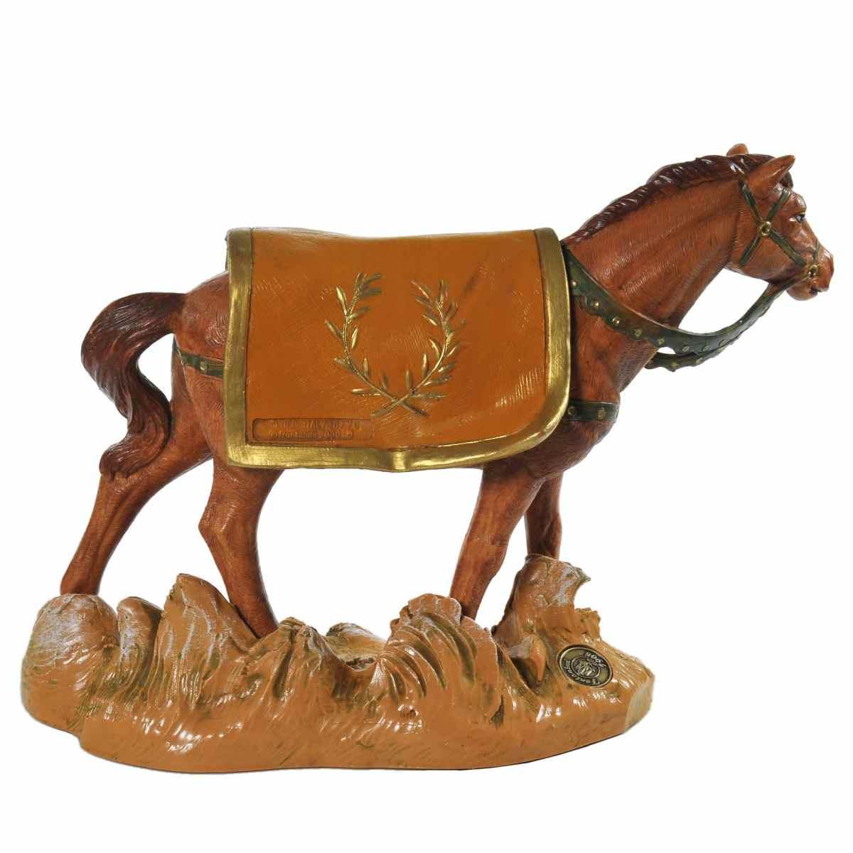 Statua presepe 19 cm cavallo marrone base