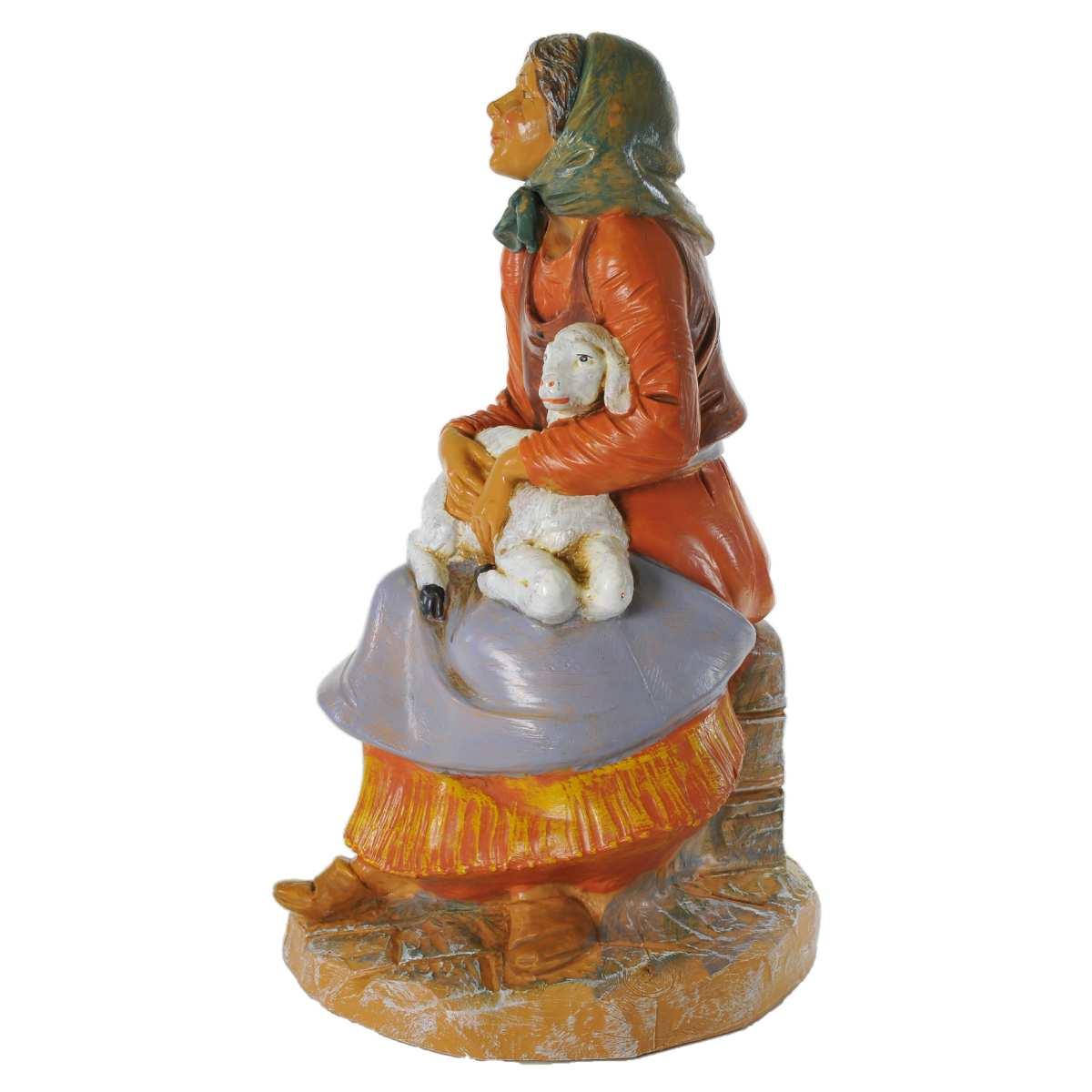 Statua cm.30 Pastorella Seduta con Pecora | Fontanini