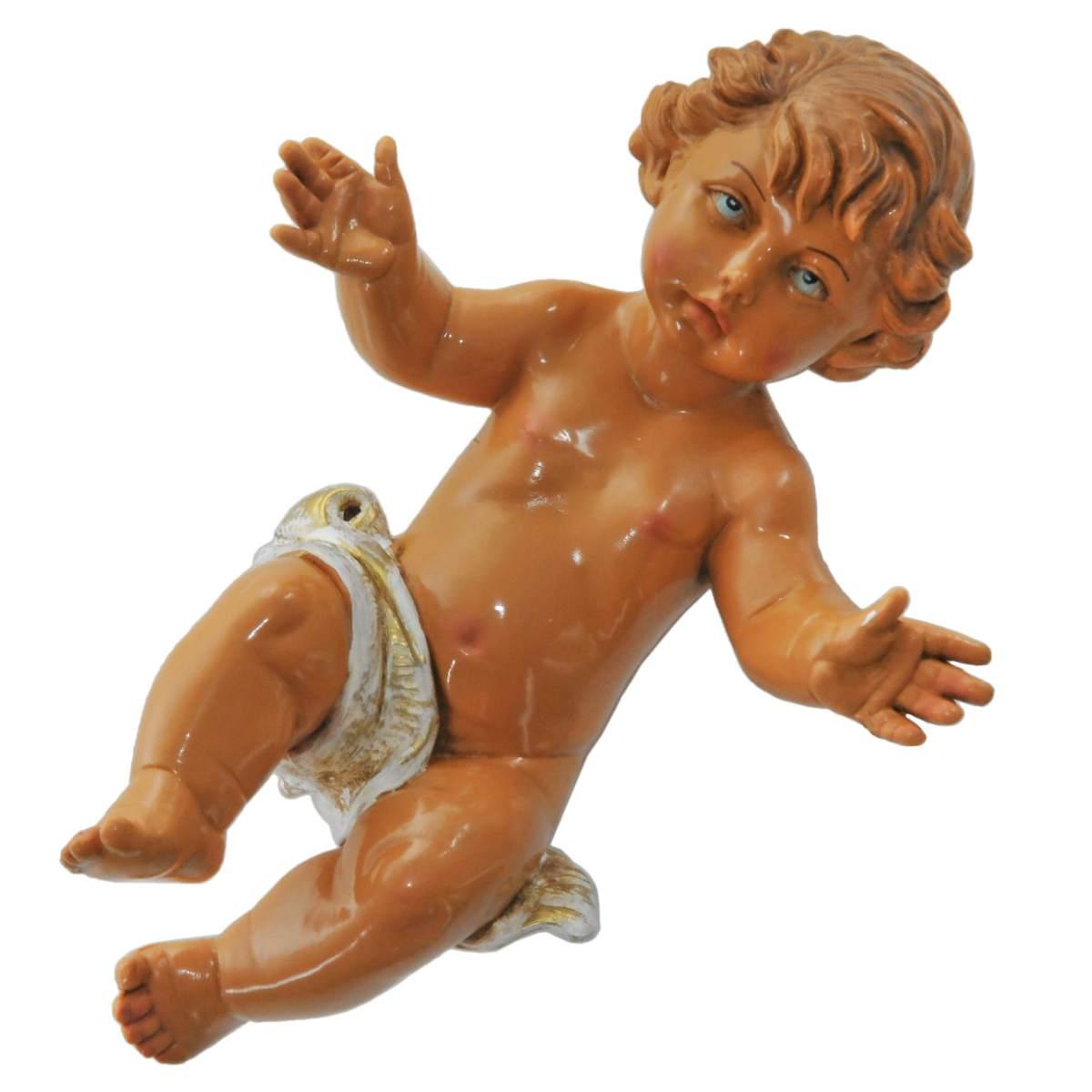 Statua presepe 45 cm gesù bambino con culla in legno