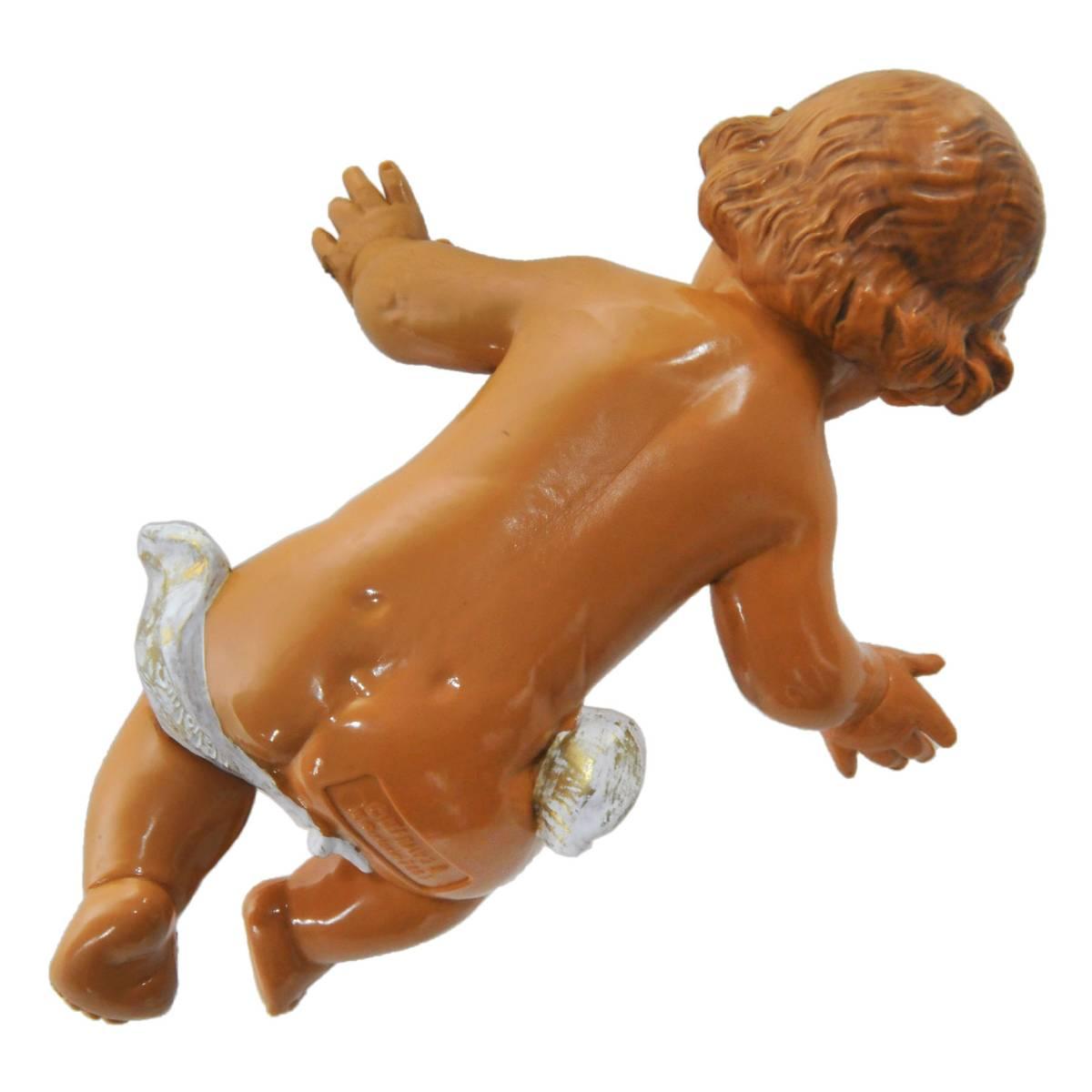 Statua presepe 45 cm gesù bambino con culla in legno