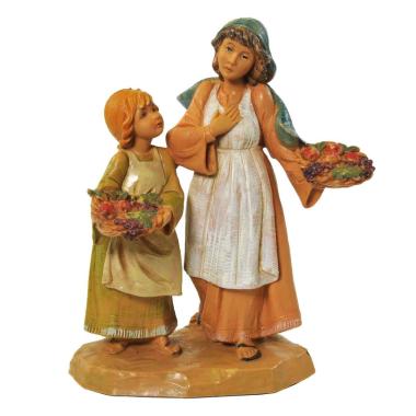 Statua cm.12 Pastorelle Ava e Lea Sorelle con Ceste di Frutta | Fontanini