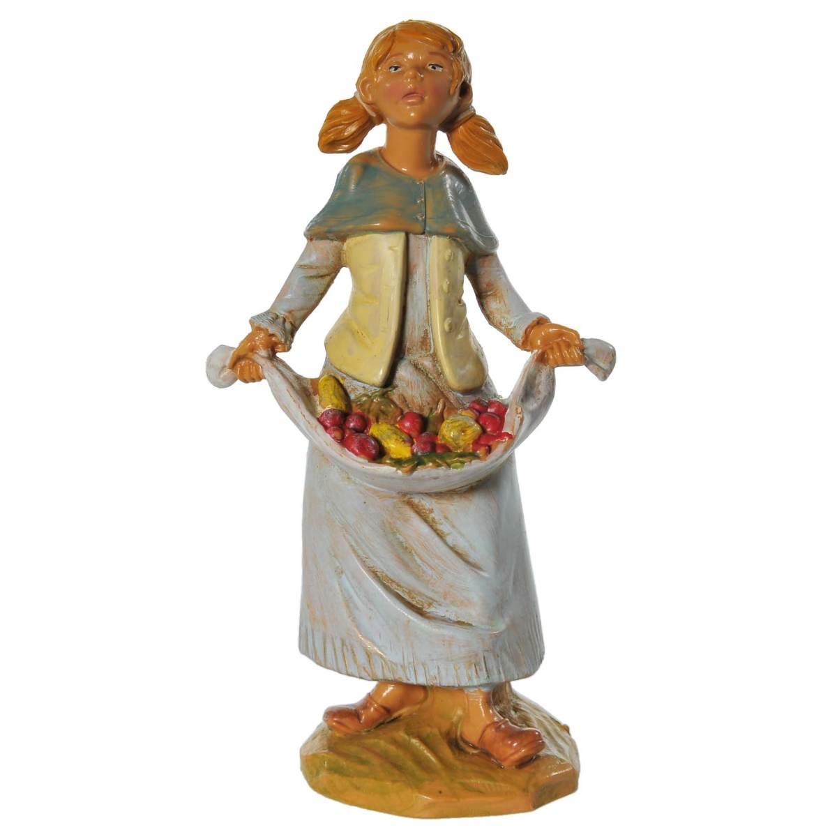 Statua presepe 12 cm pastorella con frutta