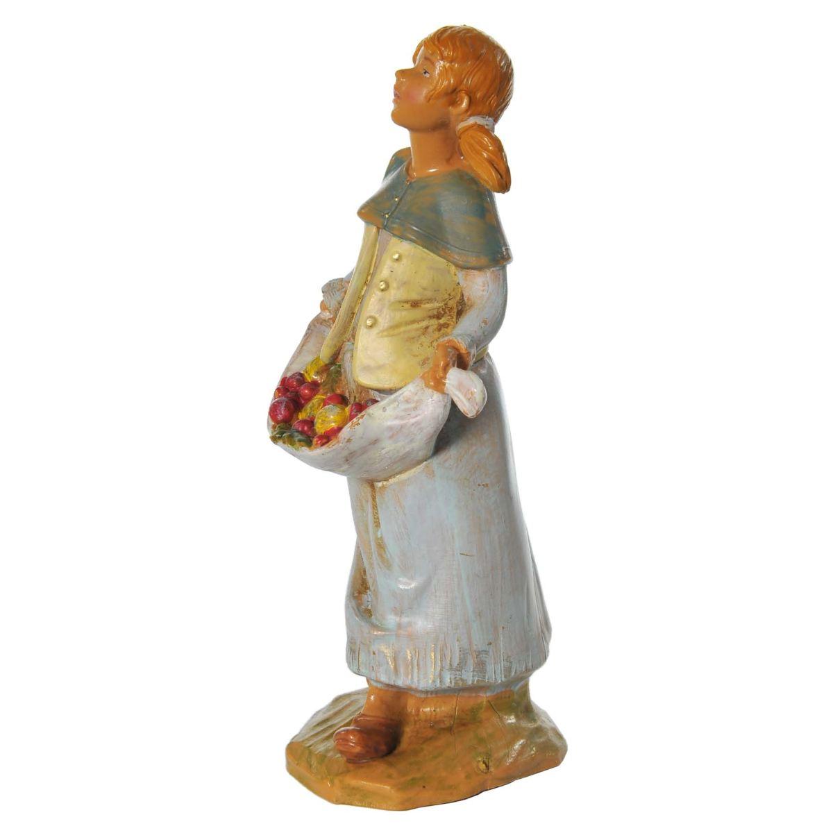 Statua presepe 12 cm pastorella con frutta