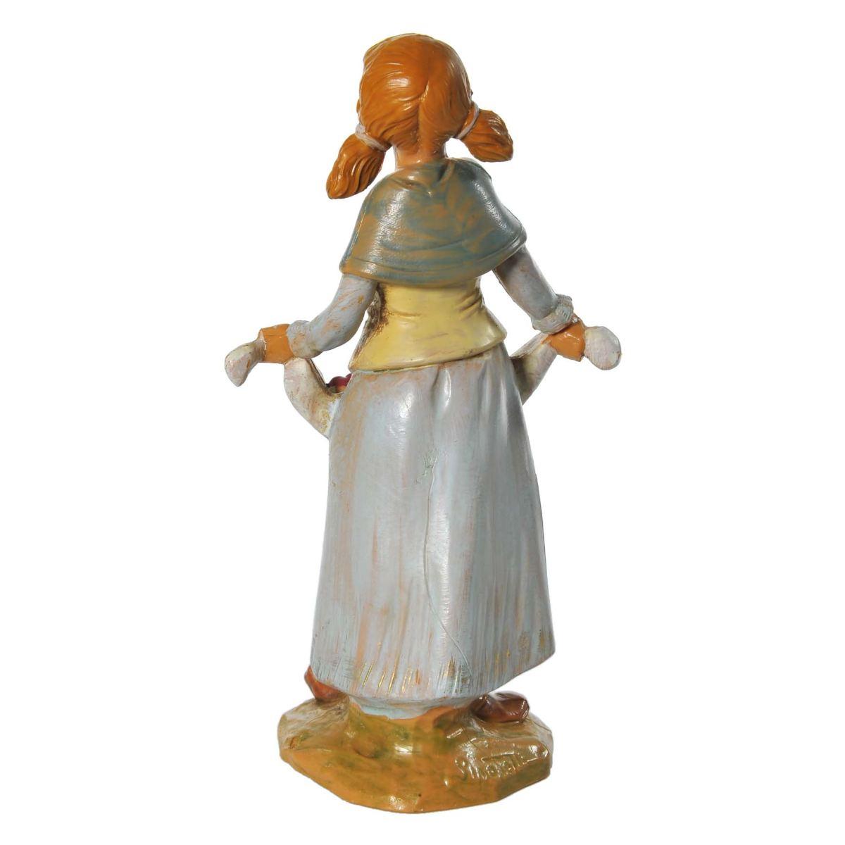 Statua presepe 12 cm pastorella con frutta