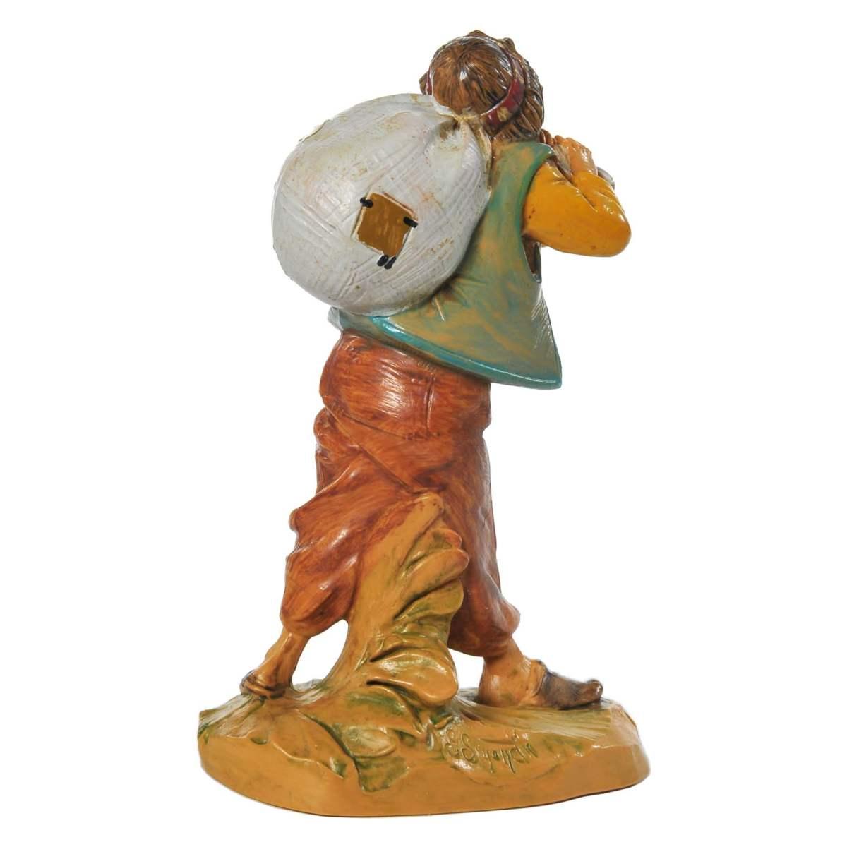 Statua presepe 12 cm pastorello con sacco sulle spalle