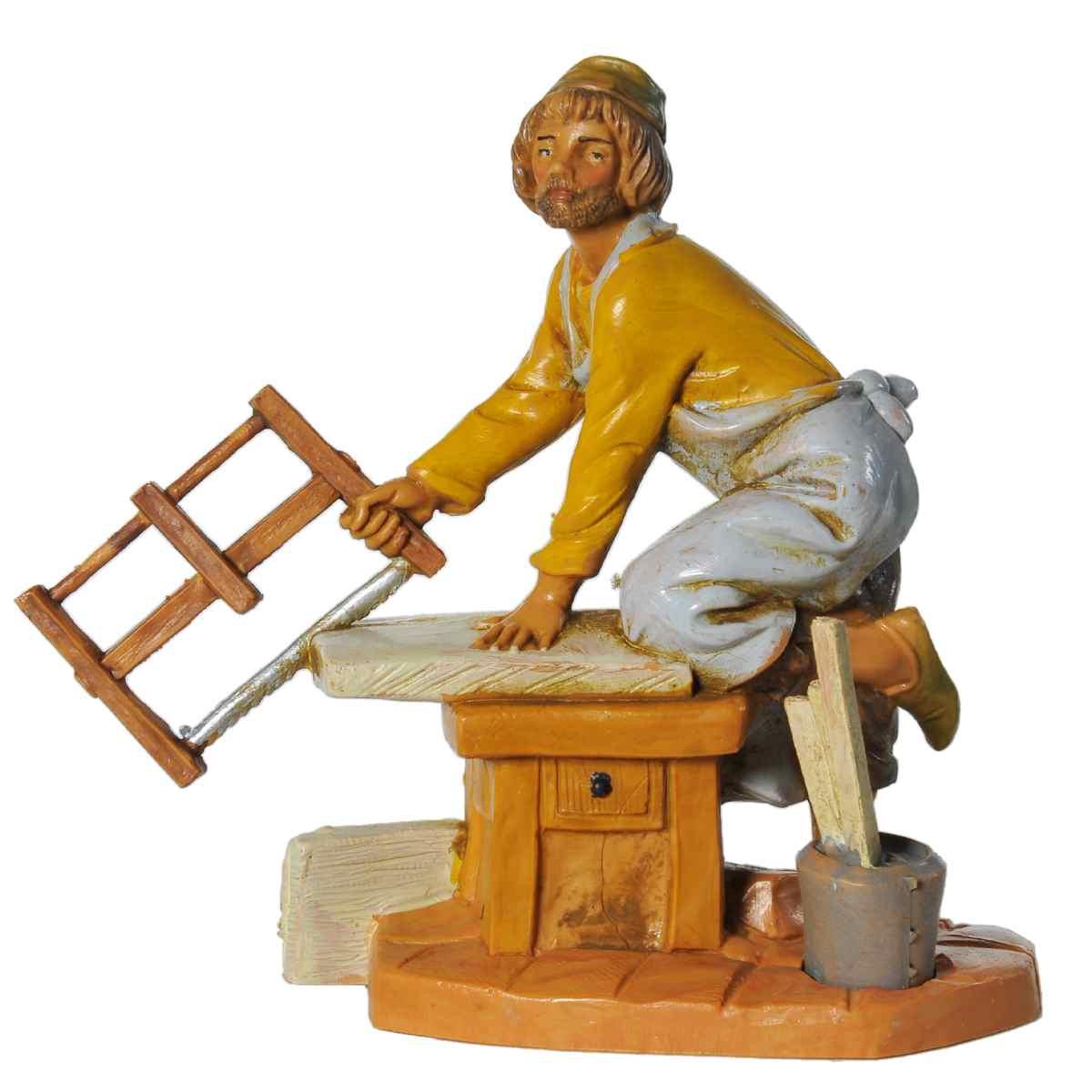 Statua presepe 12 cm falegname con banco e attrezzi