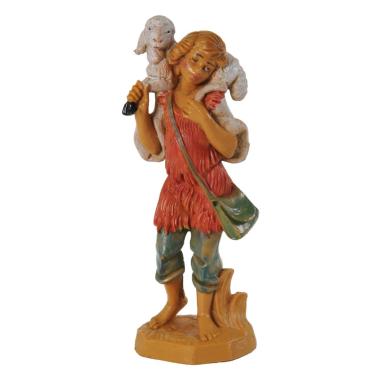 Statua presepe 10 cm pastore con pecora in spalla