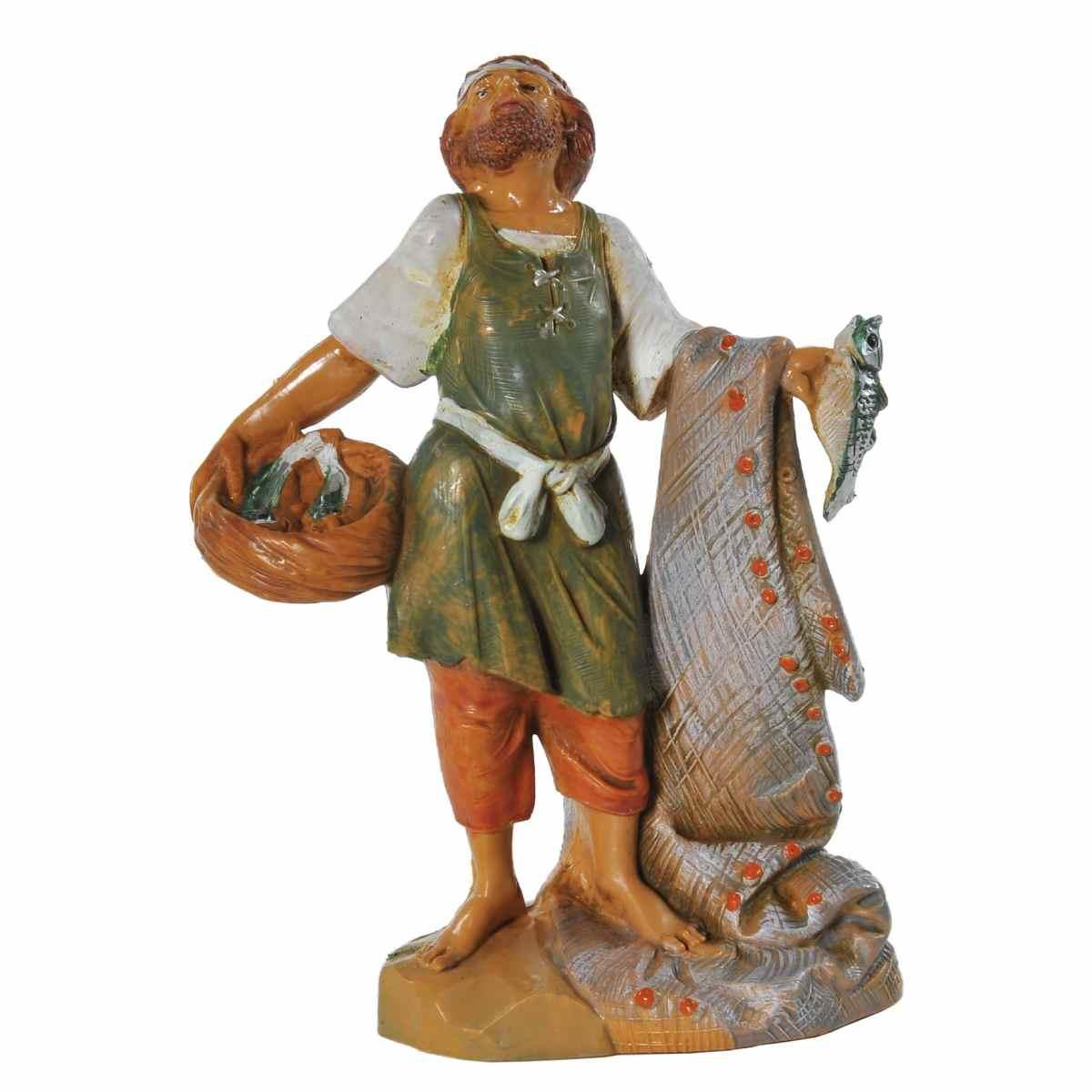 Statua presepe 12 cm pescatore rete pesci