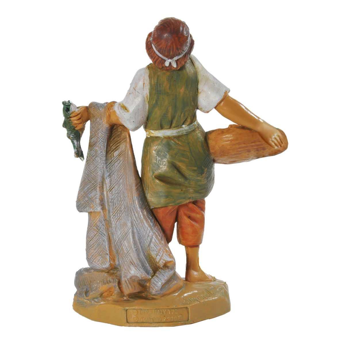 Statua presepe 12 cm pescatore rete pesci
