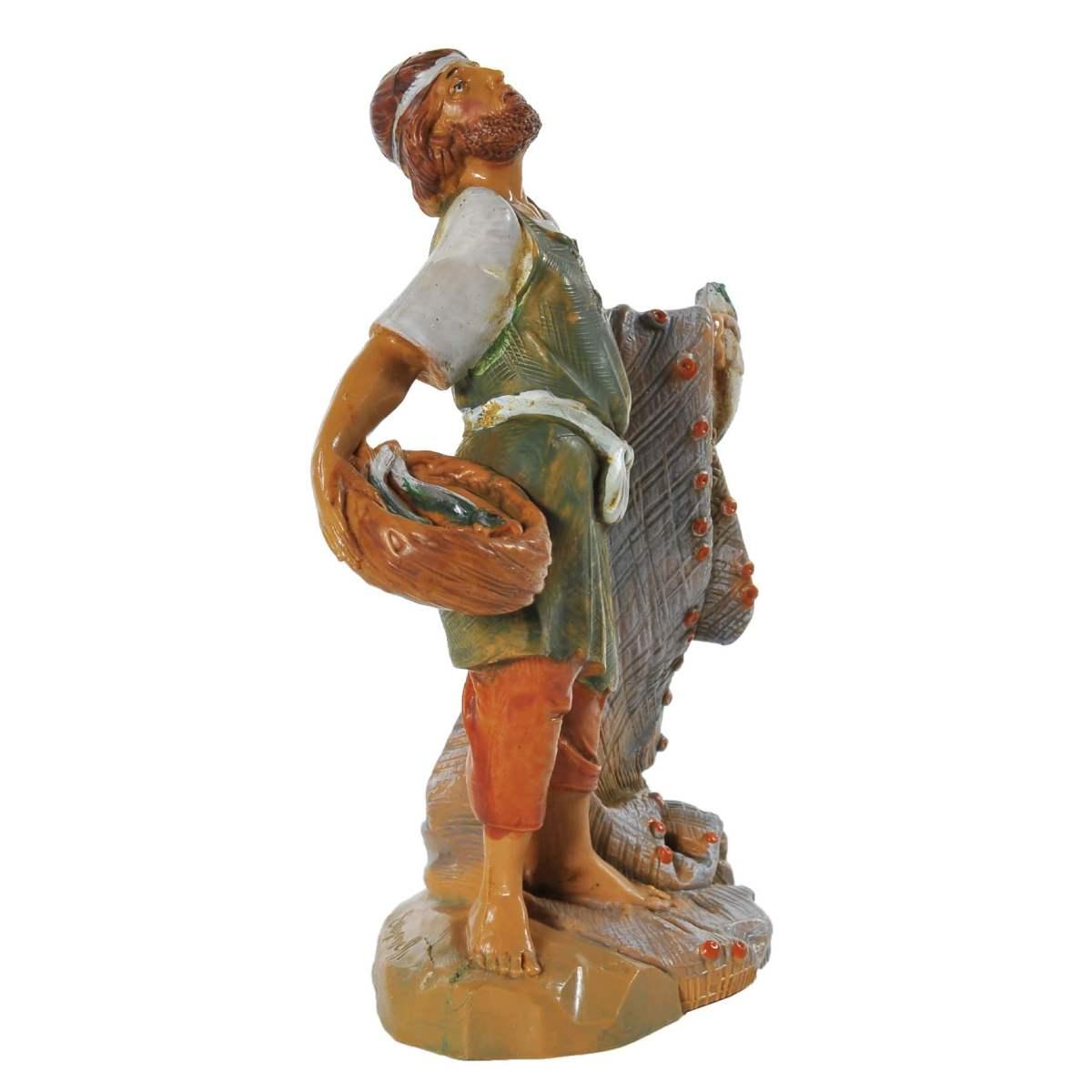 Statua presepe 12 cm pescatore rete pesci