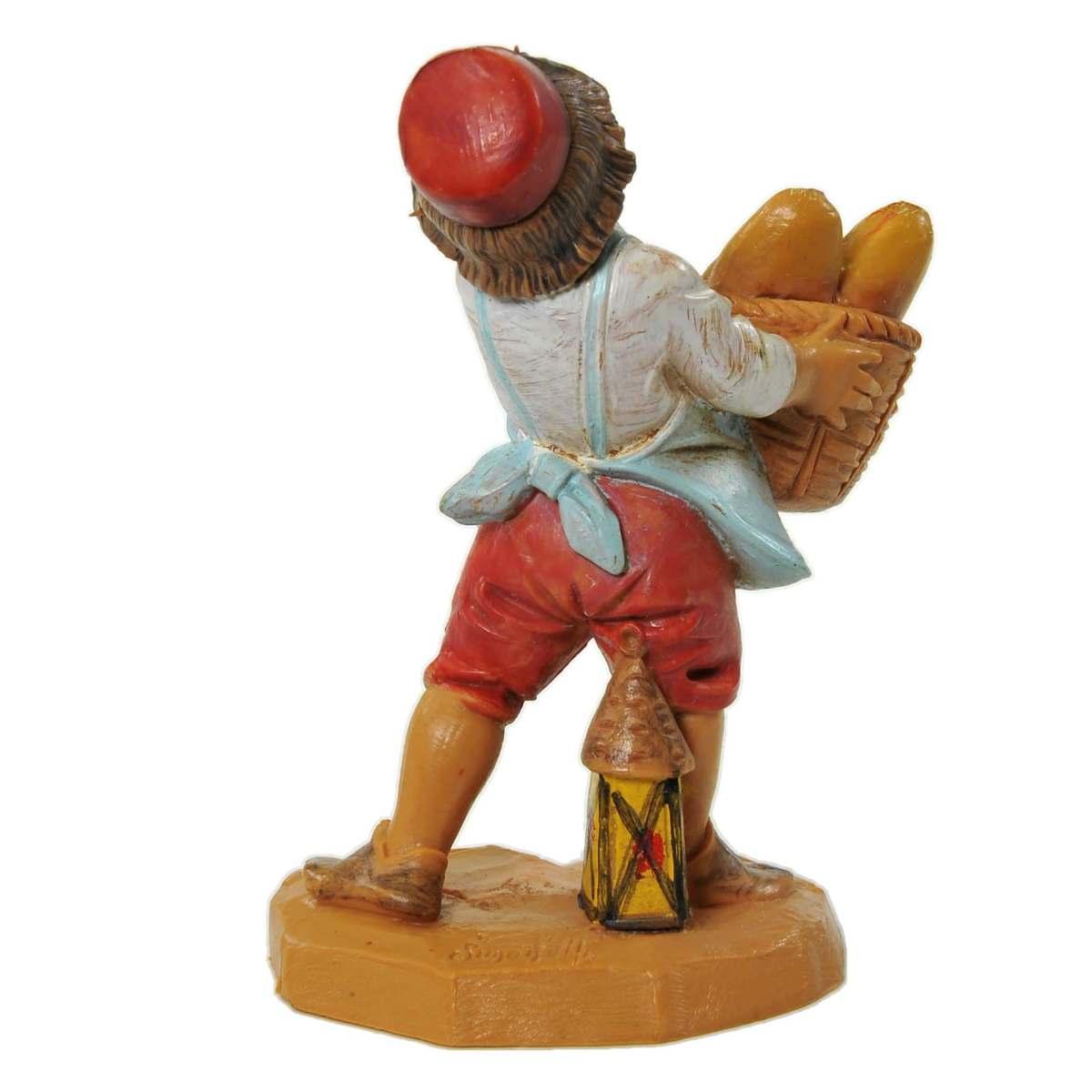 Statua presepe 12 cm pastorello con cesta di pane