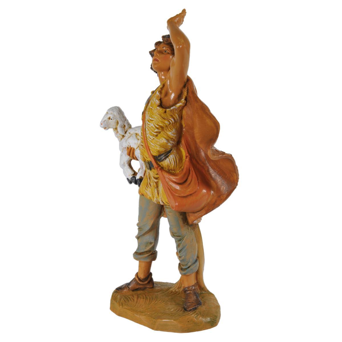 Statua presepe 19 cm pastore con mantello e pecora