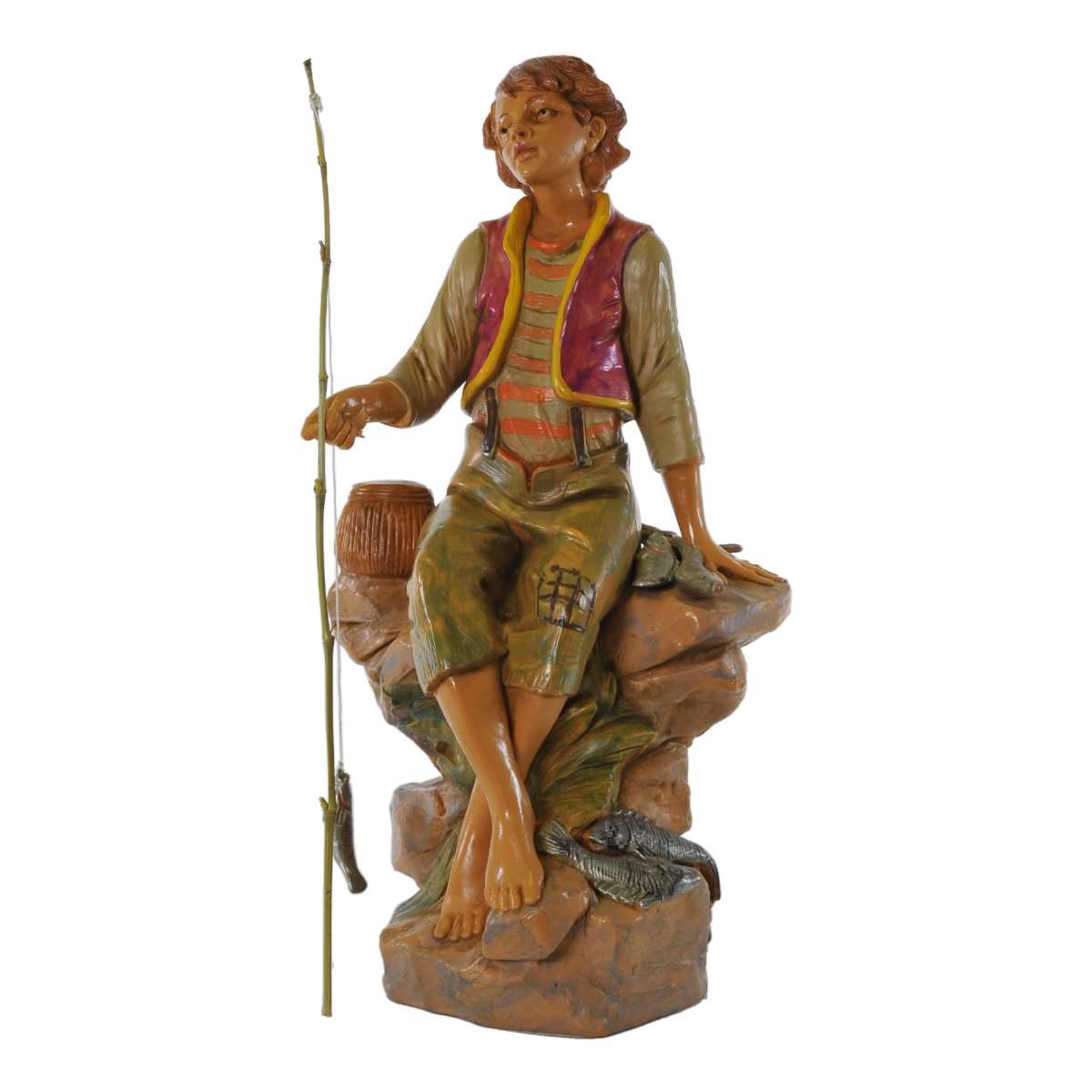 Statua presepe 30 cm pescatore seduto con canna