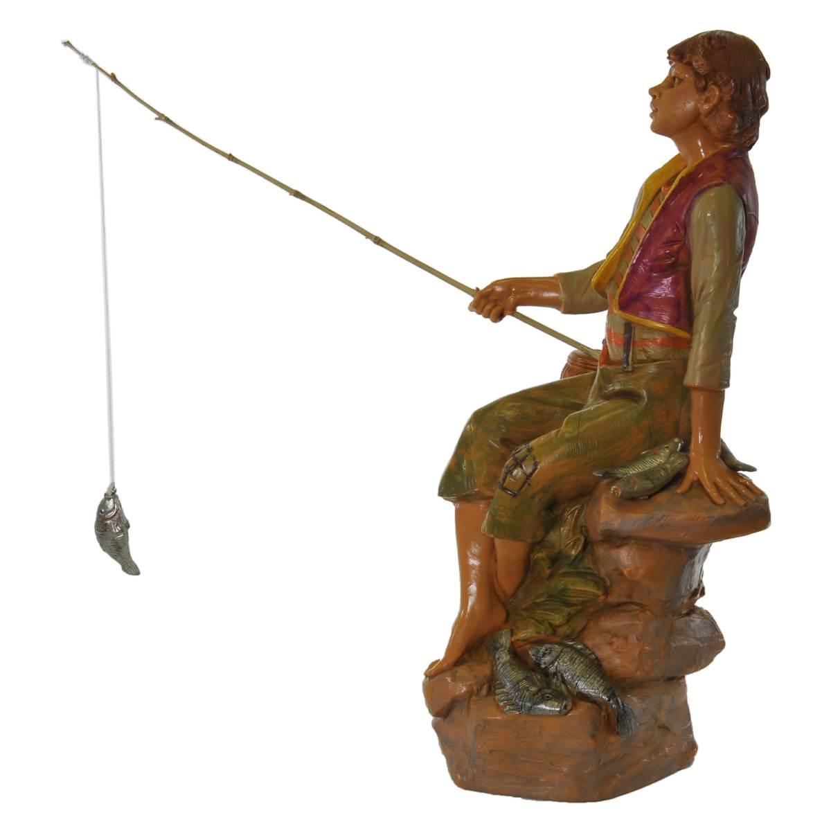 Statua presepe 30 cm pescatore seduto con canna